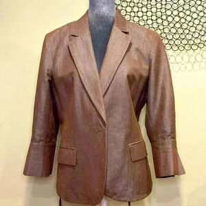 Next Women’s Brown Linen-Look 3/4 Sleeve Blazer | Single Button | Size 12